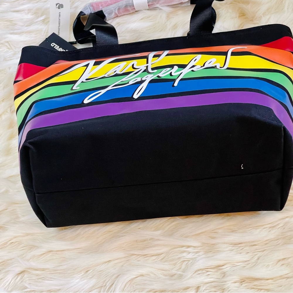 Karl Lagerfeld Xtra Large Black Rainbow Graphic Logo Tote | NWT - Picture 5 of 7